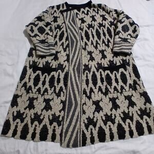 Lucky Brand 3X Long-Sleeved Black&Tan Heavy-Weight Long Open Cardigan Sweater